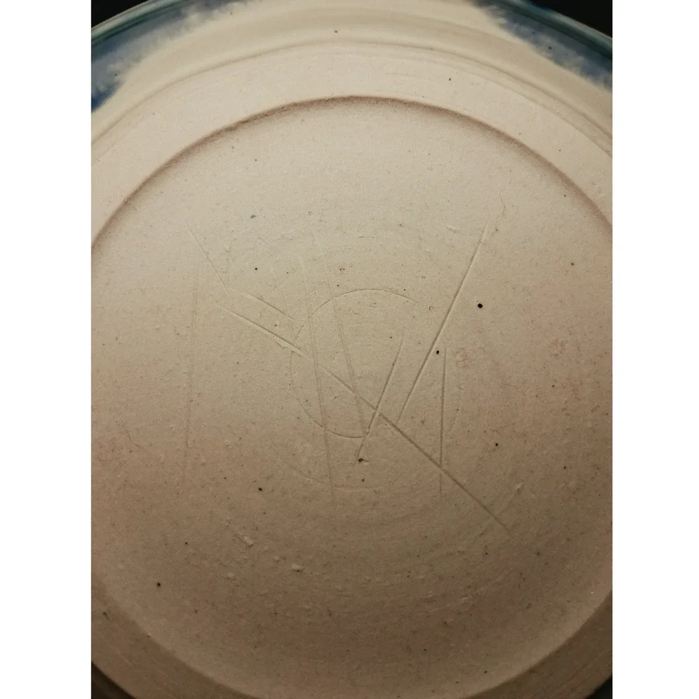 Studio Pottery Crystalline Glaze Blue Scalloped Octagon Plate Signed 9.25 Inch